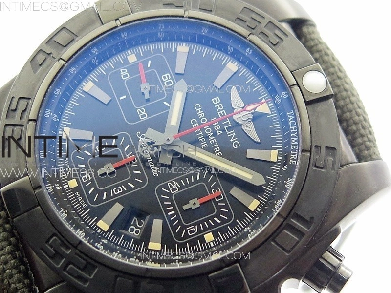 Chronomat 44mm Blacksteel V9F 1:1 Special Edition Black Dial on Black Rubber Strap
