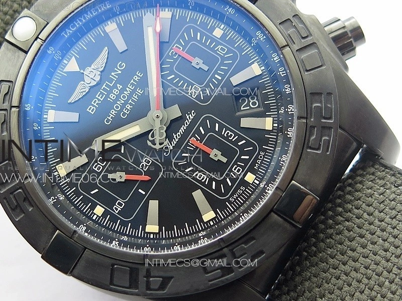 Chronomat 44mm Blacksteel V9F 1:1 Special Edition Black Dial on Black Rubber Strap