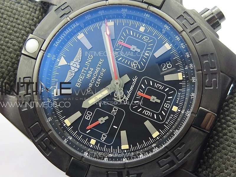 Chronomat 44mm Blacksteel V9F 1:1 Special Edition Black Dial on Black Rubber Strap