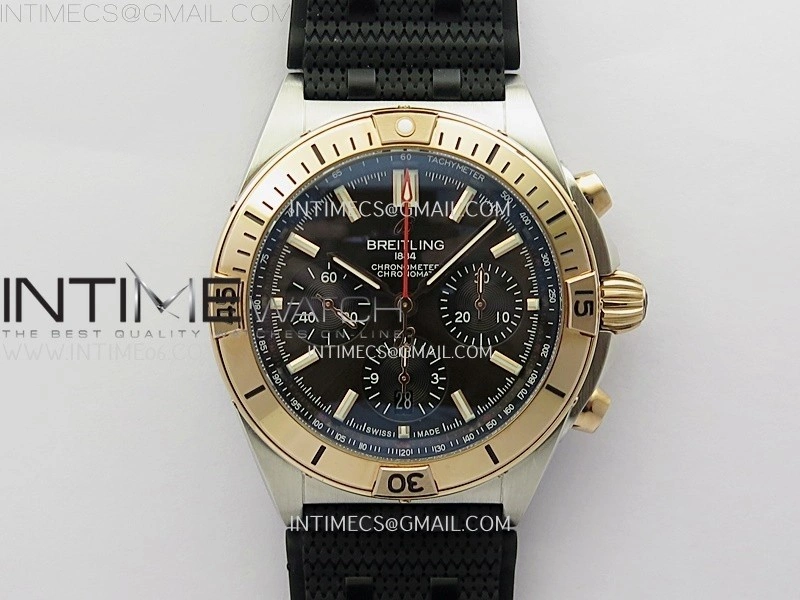 Chronomat B01 42mm SS RG TF 1:1 Best Edition Brown Dial on Black Rubber Strap A7750