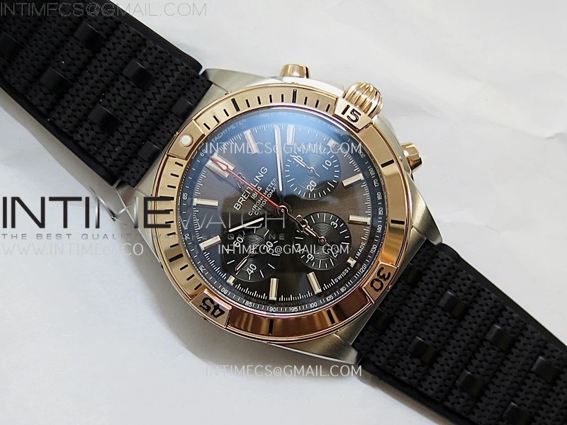Chronomat B01 42mm SS RG TF 1:1 Best Edition Brown Dial on Black Rubber Strap A7750