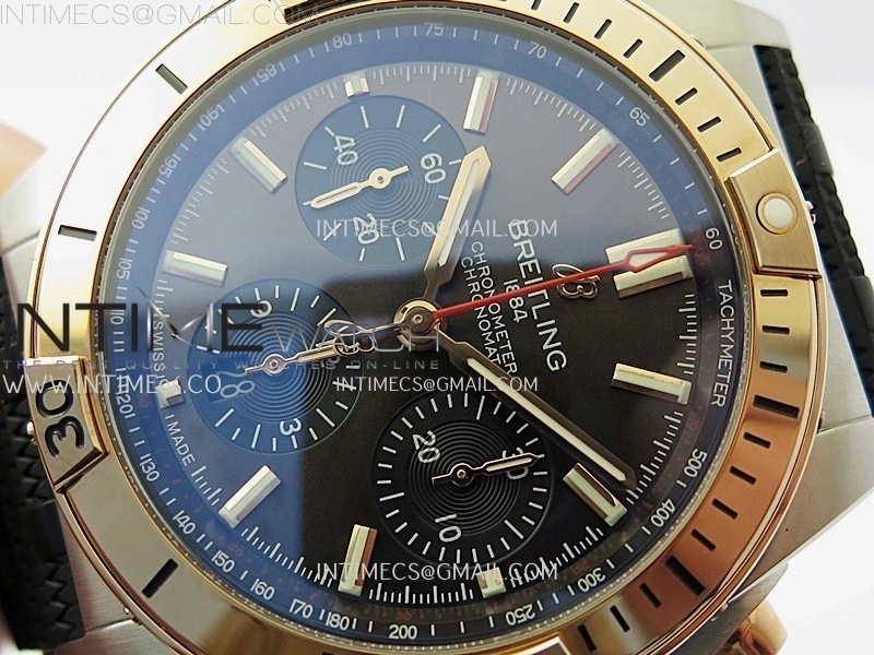 Chronomat B01 42mm SS RG TF 1:1 Best Edition Brown Dial on Black Rubber Strap A7750