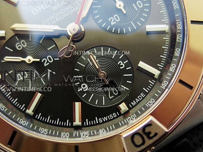 Chronomat B01 42mm SS RG TF 1:1 Best Edition Brown Dial on Black Rubber Strap A7750