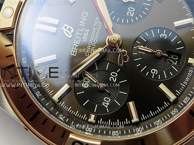 Chronomat B01 42mm SS RG TF 1:1 Best Edition Brown Dial on Black Rubber Strap A7750