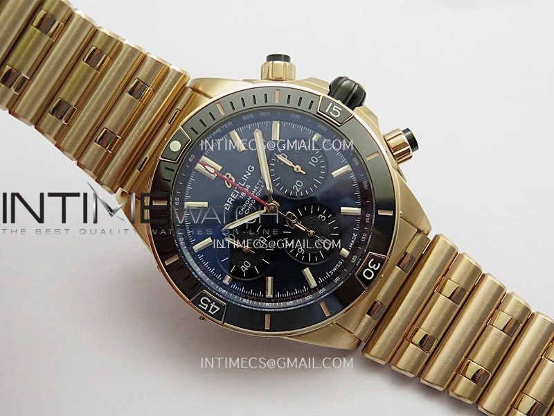 Chronomat B01 44mm RG TF 1:1 Best Edition Blue Dial On RG Bracelet A7750 To Cal.01