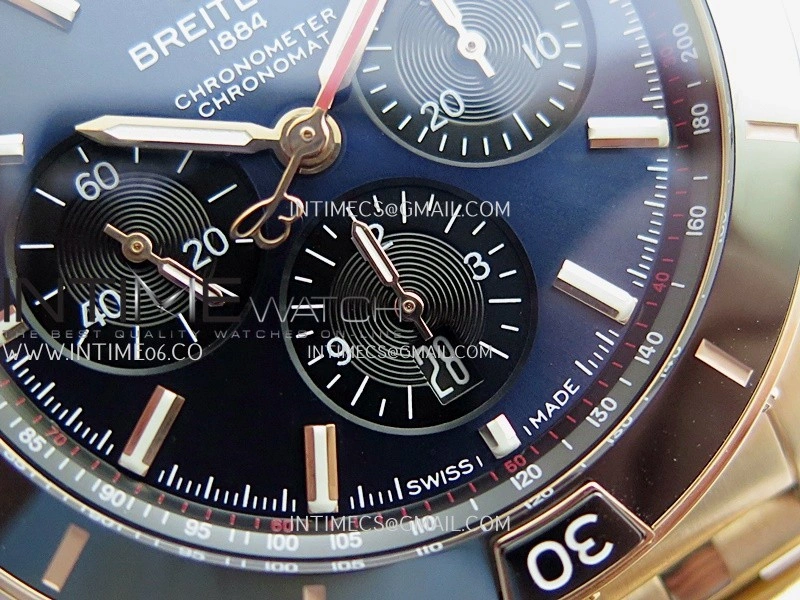 Chronomat B01 44mm RG TF 1:1 Best Edition Blue Dial On RG Bracelet A7750 To Cal.01