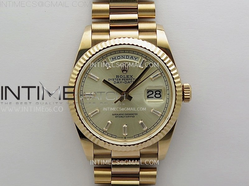 Day Date 128235 Gain Weight RG QF 1:1 Best Edition Champagne Dial Diamond Markers on RG President Bracelet