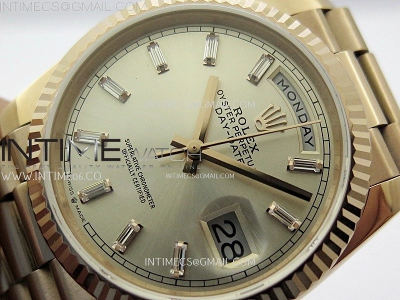 Day Date 128235 Gain Weight RG QF 1:1 Best Edition Champagne Dial Diamond Markers on RG President Bracelet
