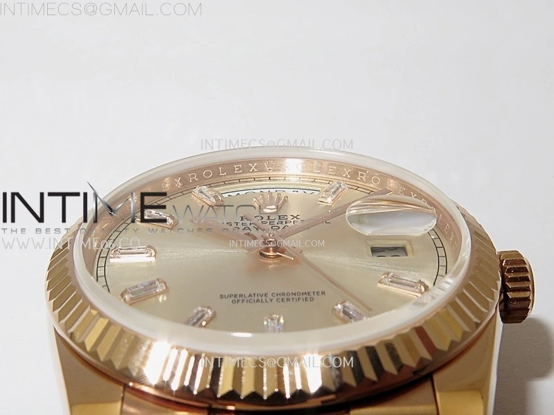 Day Date 128235 Gain Weight RG QF 1:1 Best Edition Champagne Dial Diamond Markers on RG President Bracelet
