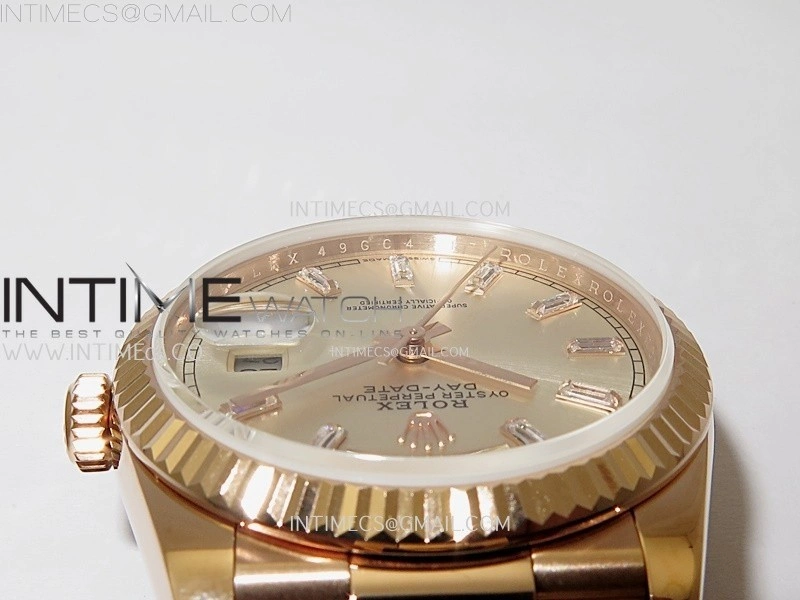 Day Date 128235 Gain Weight RG QF 1:1 Best Edition Champagne Dial Diamond Markers on RG President Bracelet