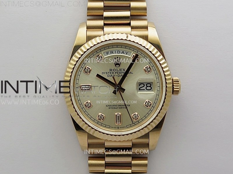 Day Date 128235 Gain Weight RG QF 1:1 Best Edition Champagne Dial Diamond Markers on RG President Bracelet