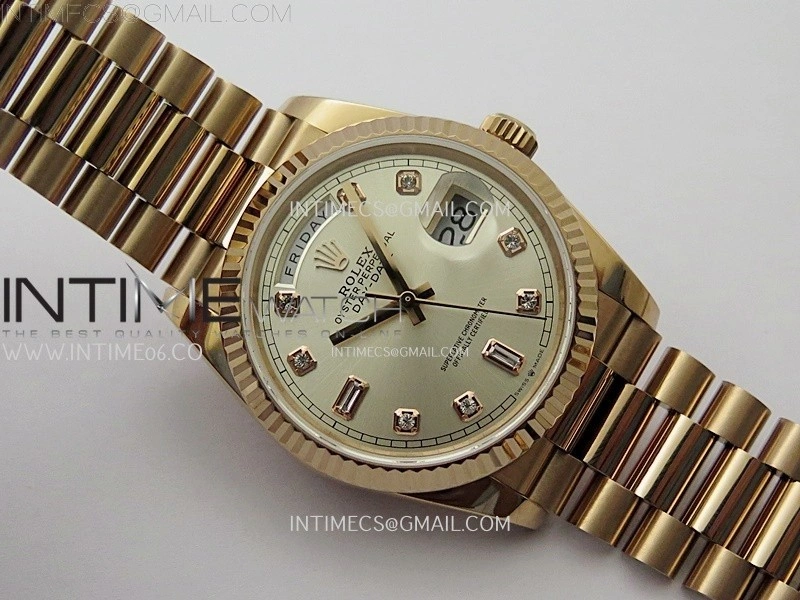 Day Date 128235 Gain Weight RG QF 1:1 Best Edition Champagne Dial Diamond Markers on RG President Bracelet