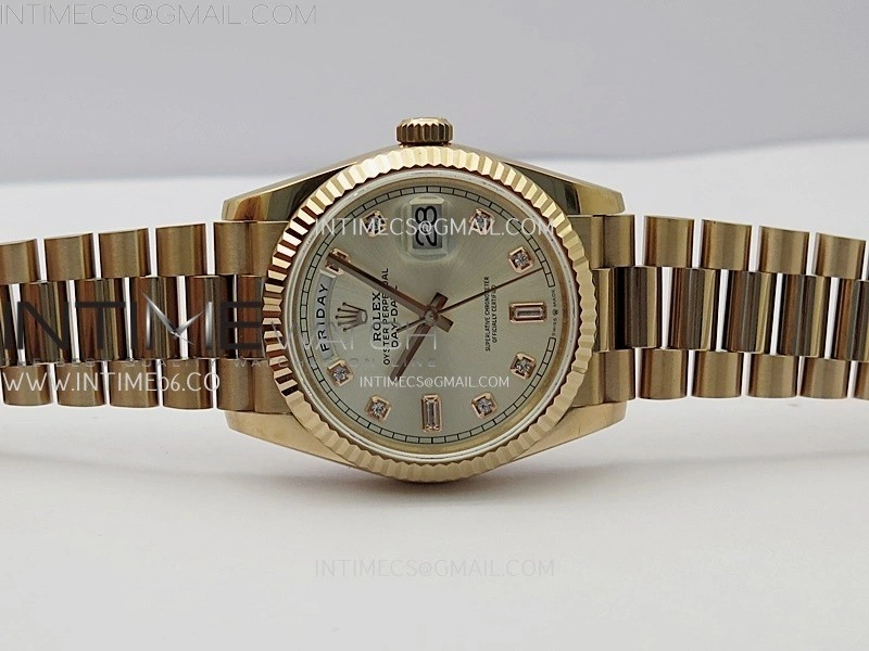 Day Date 128235 Gain Weight RG QF 1:1 Best Edition Champagne Dial Diamond Markers on RG President Bracelet