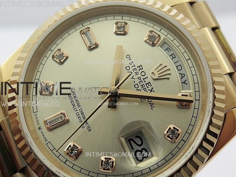 Day Date 128235 Gain Weight RG QF 1:1 Best Edition Champagne Dial Diamond Markers on RG President Bracelet