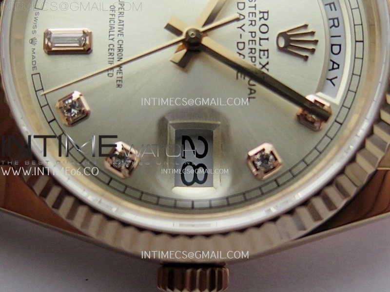 Day Date 128235 Gain Weight RG QF 1:1 Best Edition Champagne Dial Diamond Markers on RG President Bracelet