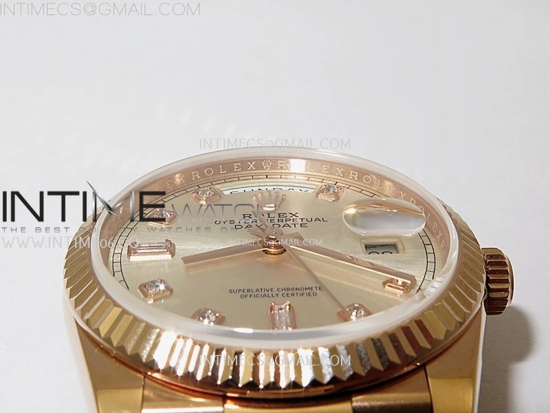 Day Date 128235 Gain Weight RG QF 1:1 Best Edition Champagne Dial Diamond Markers on RG President Bracelet