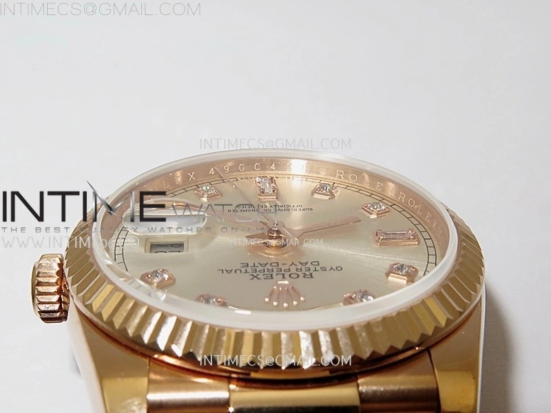 Day Date 128235 Gain Weight RG QF 1:1 Best Edition Champagne Dial Diamond Markers on RG President Bracelet