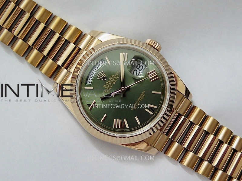 Day Date 128235 Gain Weight RG QF 1:1 Best Edition Green Dial Roman Markers On RG President Bracelet A2836