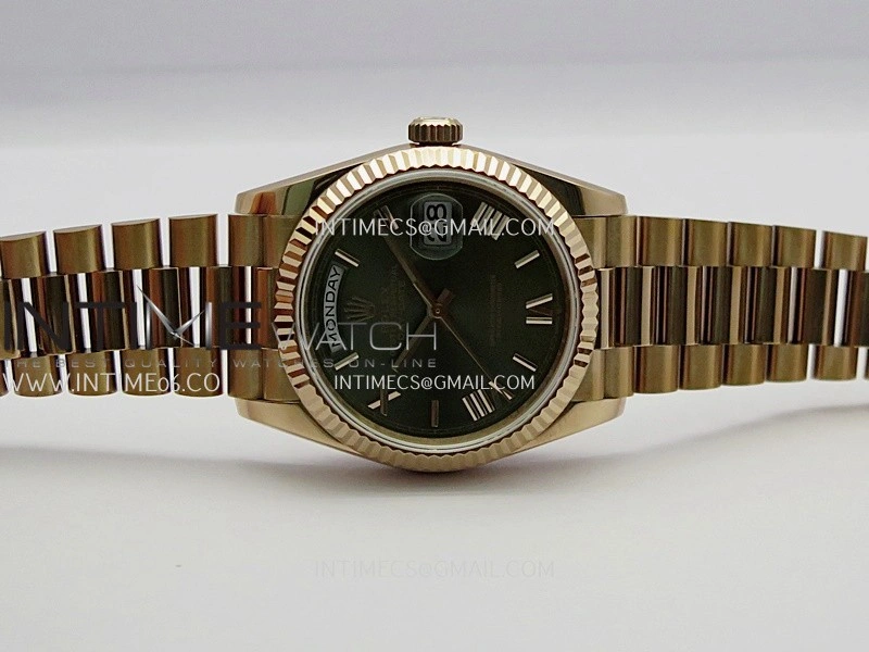 Day Date 128235 Gain Weight RG QF 1:1 Best Edition Green Dial Roman Markers On RG President Bracelet A2836