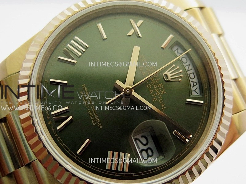 Day Date 128235 Gain Weight RG QF 1:1 Best Edition Green Dial Roman Markers On RG President Bracelet A2836