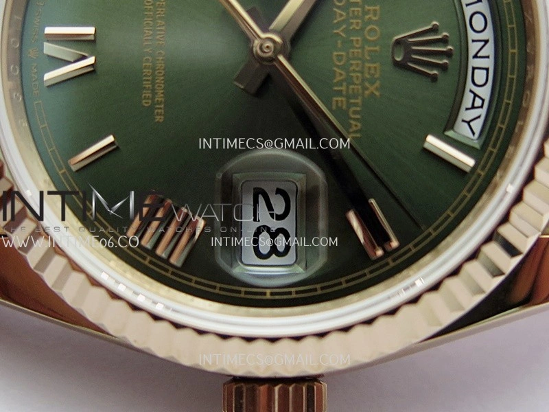 Day Date 128235 Gain Weight RG QF 1:1 Best Edition Green Dial Roman Markers On RG President Bracelet A2836