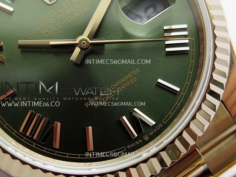 Day Date 128235 Gain Weight RG QF 1:1 Best Edition Green Dial Roman Markers On RG President Bracelet A2836