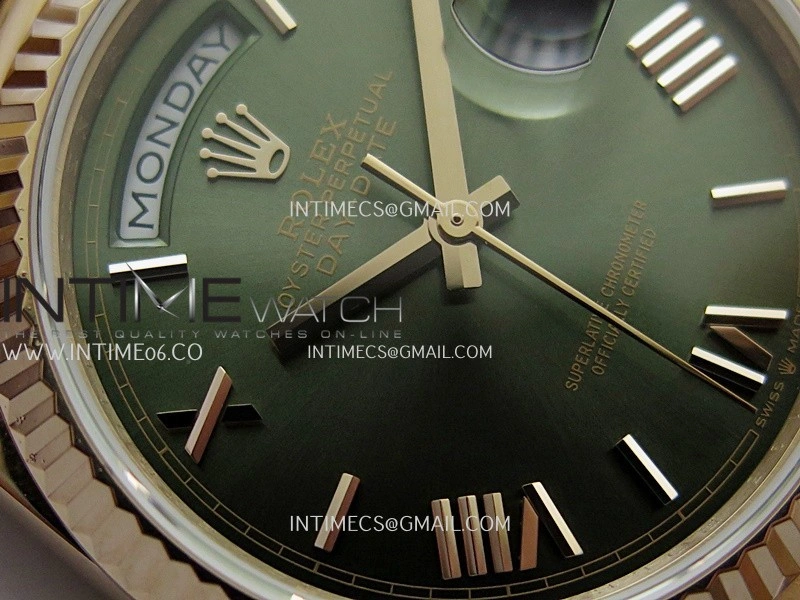 Day Date 128235 Gain Weight RG QF 1:1 Best Edition Green Dial Roman Markers On RG President Bracelet A2836