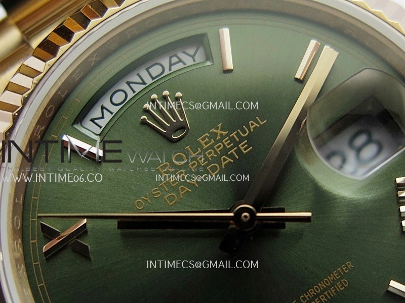 Day Date 128235 Gain Weight RG QF 1:1 Best Edition Green Dial Roman Markers On RG President Bracelet A2836