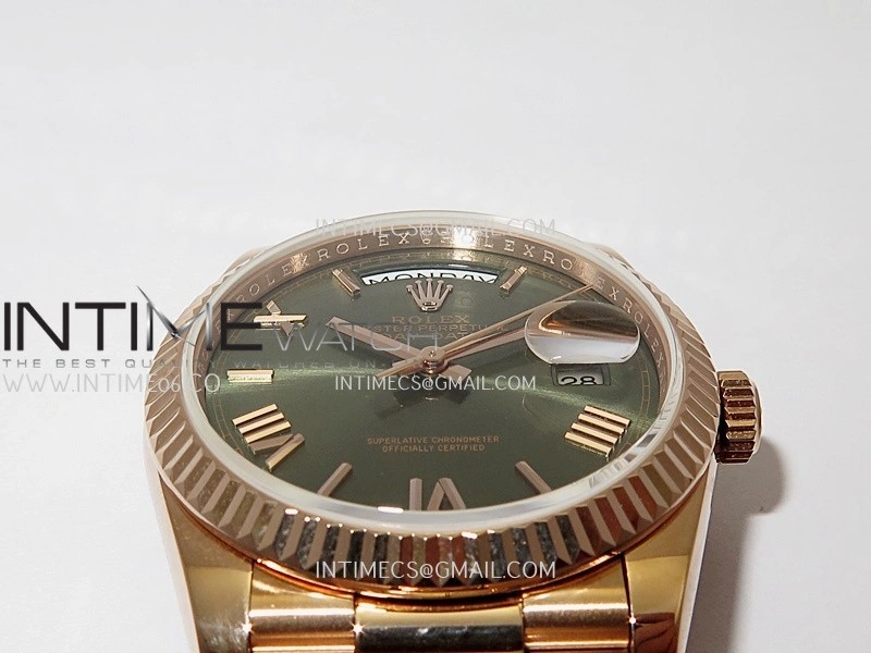 Day Date 128235 Gain Weight RG QF 1:1 Best Edition Green Dial Roman Markers On RG President Bracelet A2836