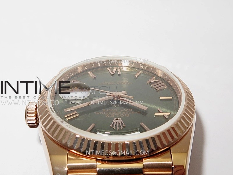 Day Date 128235 Gain Weight RG QF 1:1 Best Edition Green Dial Roman Markers On RG President Bracelet A2836