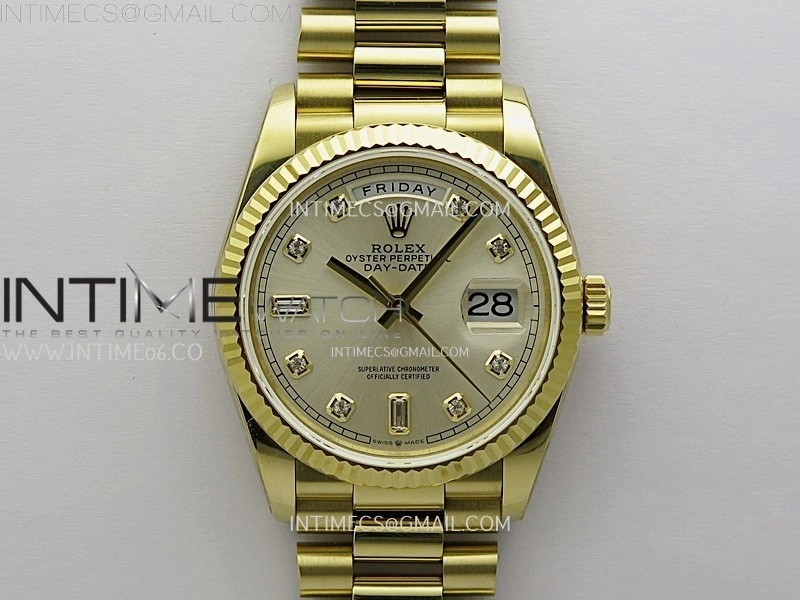 Day Date 128238 Gain Weight YG QF 1:1 Best Edition Champagne Dial Diamond Markers on YG President Bracelet
