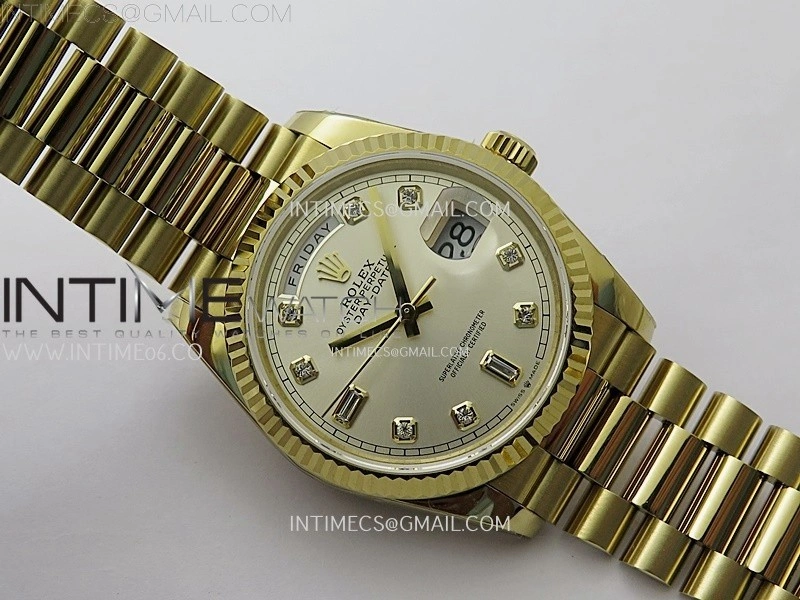 Day Date 128238 Gain Weight YG QF 1:1 Best Edition Champagne Dial Diamond Markers on YG President Bracelet