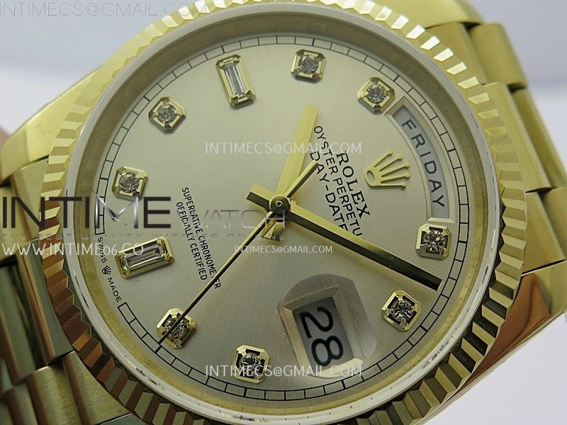 Day Date 128238 Gain Weight YG QF 1:1 Best Edition Champagne Dial Diamond Markers on YG President Bracelet