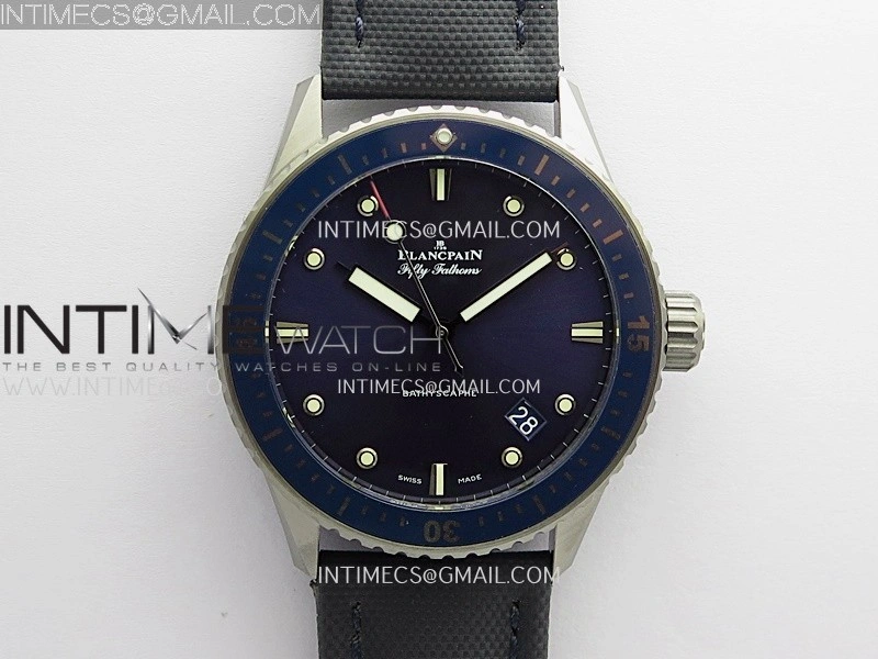 Fifty Fathoms Bathyscape Titanium Ceramic Bezel GF 1:1 Best Edition Blue Dial On Nylon Strap A1315