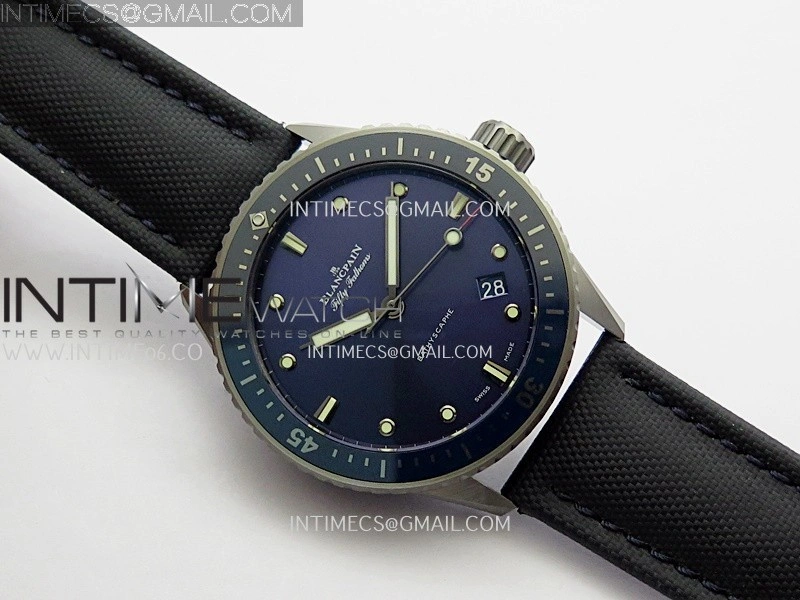 Fifty Fathoms Bathyscape Titanium Ceramic Bezel GF 1:1 Best Edition Blue Dial On Nylon Strap A1315