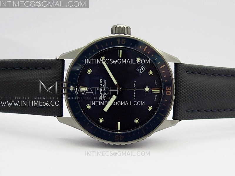 Fifty Fathoms Bathyscape Titanium Ceramic Bezel GF 1:1 Best Edition Blue Dial On Nylon Strap A1315