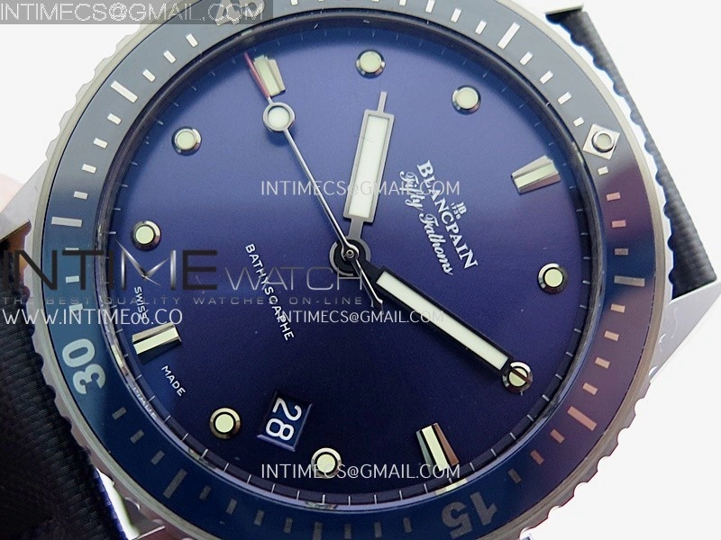 Fifty Fathoms Bathyscape Titanium Ceramic Bezel GF 1:1 Best Edition Blue Dial On Nylon Strap A1315