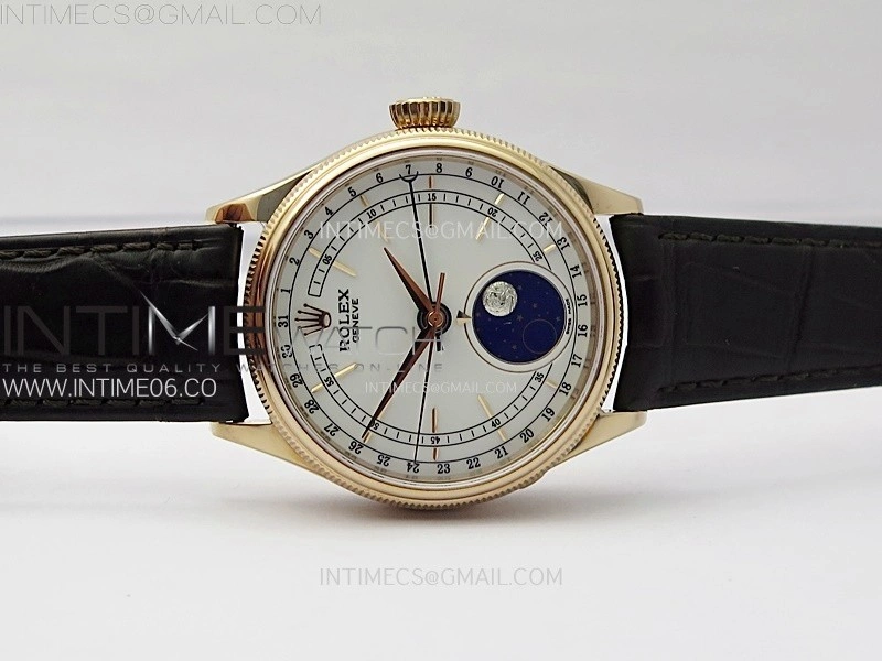 Cellini 50535 Moonphase RG GMF Best Edition White Dial on Brown Leather Strap A3195 V2