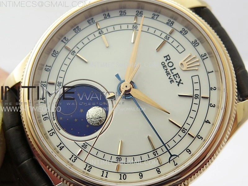 Cellini 50535 Moonphase RG GMF Best Edition White Dial on Brown Leather Strap A3195 V2