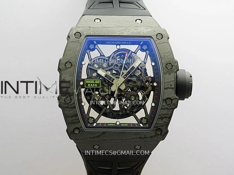 RM035-02 Black NTPT Black Crown Umi Office 1:1 Best Edition Skeleton Dial On Black Rubber Strap RMAL1 SuperClone V2