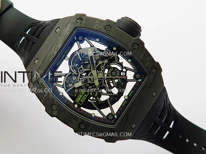 RM035-02 Black NTPT Black Crown Umi Office 1:1 Best Edition Skeleton Dial On Black Rubber Strap RMAL1 SuperClone V2