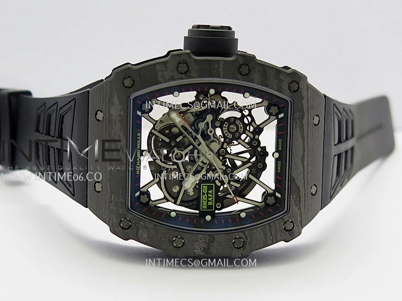 RM035-02 Black NTPT Black Crown Umi Office 1:1 Best Edition Skeleton Dial On Black Rubber Strap RMAL1 SuperClone V2