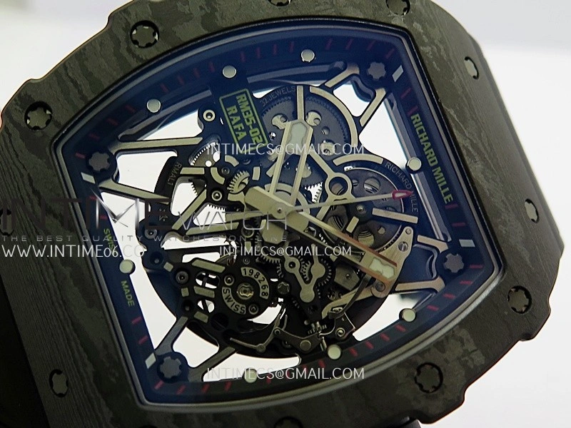 RM035-02 Black NTPT Black Crown Umi Office 1:1 Best Edition Skeleton Dial On Black Rubber Strap RMAL1 SuperClone V2