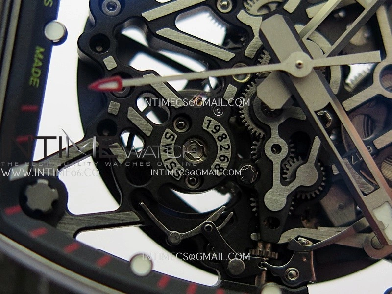 RM035-02 Black NTPT Black Crown Umi Office 1:1 Best Edition Skeleton Dial On Black Rubber Strap RMAL1 SuperClone V2