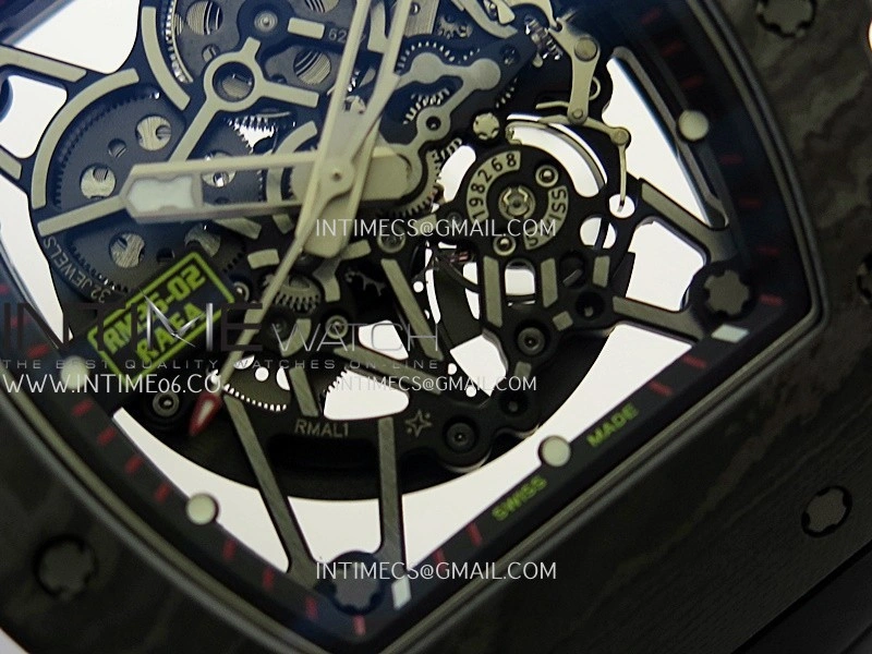 RM035-02 Black NTPT Black Crown Umi Office 1:1 Best Edition Skeleton Dial On Black Rubber Strap RMAL1 SuperClone V2