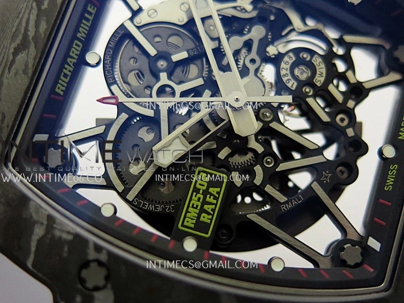 RM035-02 Black NTPT Black Crown Umi Office 1:1 Best Edition Skeleton Dial On Black Rubber Strap RMAL1 SuperClone V2