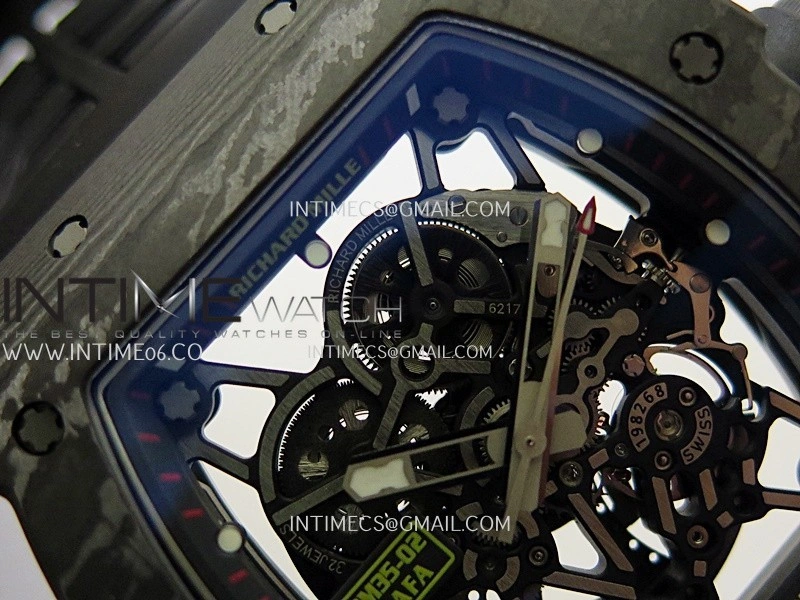 RM035-02 Black NTPT Black Crown Umi Office 1:1 Best Edition Skeleton Dial On Black Rubber Strap RMAL1 SuperClone V2