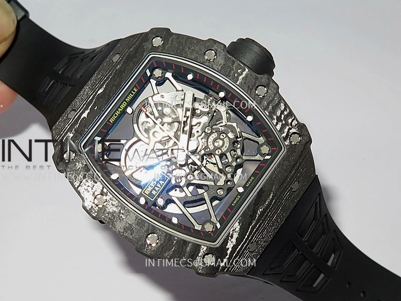 RM035-02 Black NTPT Black Crown Umi Office 1:1 Best Edition Skeleton Dial On Black Rubber Strap RMAL1 SuperClone V2