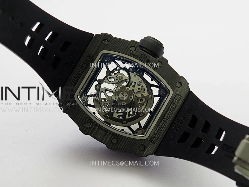 RM035-02 Black NTPT Black Crown Umi Office 1:1 Best Edition Skeleton Dial On Black Rubber Strap RMAL1 SuperClone V2