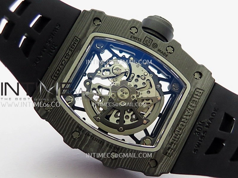 RM035-02 Black NTPT Black Crown Umi Office 1:1 Best Edition Skeleton Dial On Black Rubber Strap RMAL1 SuperClone V2